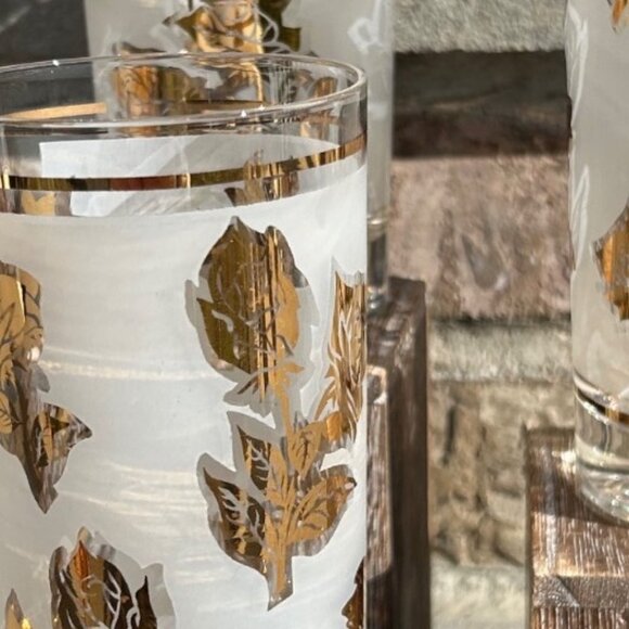 Vintage Mid Century Frosted Golden Rose Glass Tumblers. - Picture 9 of 10